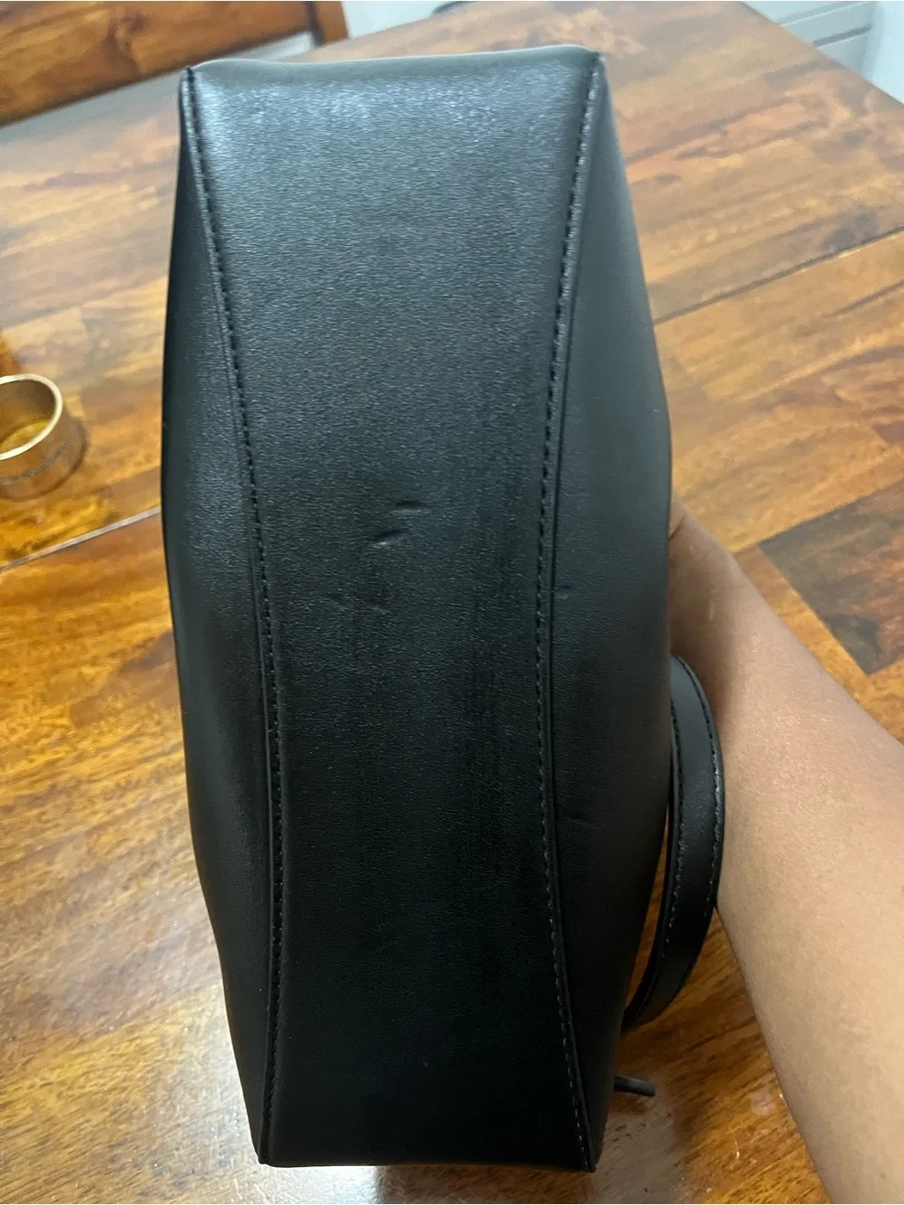 Michael Kors Black Leather Shoulder Tote with Gold Chain Accents